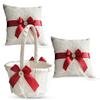 Alex Emotions Ivory Ring Bearer Pillow and Basket Set | Lace Collection | Flower Girl & Welcome Basket for Guest | Handmade Wedding Baskets & Pillows (Scarlet RED) view 1