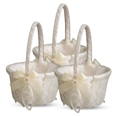 Alex Emotions Ivory Ring Bearer Pillow and Basket Set | Lace Collection | Flower Girl & Welcome Basket for Guest | Handmade Wedding Baskets & Pillows (Ivory)