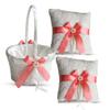 Alex Emotions Ivory Ring Bearer Pillow and Basket Set | Lace Collection | Flower Girl & Welcome Basket for Guest | Handmade Wedding Baskets & Pillows (Coral) view 1