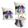 Alex Emotions Ivory Ring Bearer Pillow and Basket Set | Lace Collection | Flower Girl & Welcome Basket for Guest | Handmade Wedding Baskets & Pillows (Teal Purple) view 1
