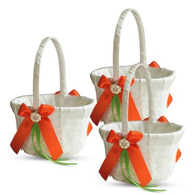 Alex Emotions Ivory Ring Bearer Pillow and Basket Set | Lace Collection | Flower Girl & Welcome Basket for Guest | Handmade Wedding Baskets & Pillows (Orange Lime)