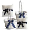 Alex Emotions Ivory Ring Bearer Pillow and Basket Set | Lace Collection | Flower Girl & Welcome Basket for Guest | Handmade Wedding Baskets & Pillows (Navy Blue) view 1