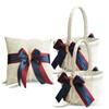 Alex Emotions Ivory Ring Bearer Pillow and Basket Set | Lace Collection | Flower Girl & Welcome Basket for Guest | Handmade Wedding Baskets & Pillows (Burgundy Navy Blue) view 1