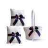 Alex Emotions Ivory Ring Bearer Pillow and Basket Set | Lace Collection | Flower Girl & Welcome Basket for Guest | Handmade Wedding Baskets & Pillows (Coral Navy Blue) view 1