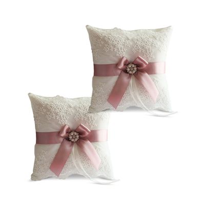 Alex Emotions Ivory Ring Bearer Pillow and Basket Set | Lace Collection | Flower Girl & Welcome Basket for Guest | Handmade Wedding Baskets & Pillows (Mauve)