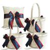 Alex Emotions Ivory Ring Bearer Pillow and Basket Set | Lace Collection | Flower Girl & Welcome Basket for Guest | Handmade Wedding Baskets & Pillows (Burgundy Navy Blue) view 1