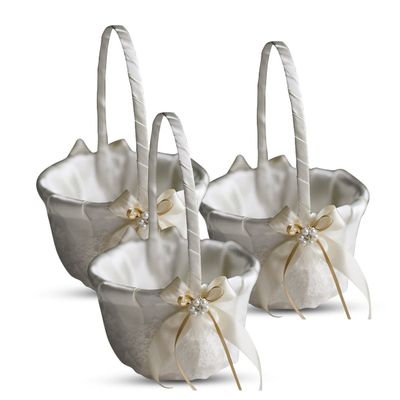 Alex Emotions Ivory Ring Bearer Pillow and Basket Set | Lace Collection | Flower Girl & Welcome Basket for Guest | Handmade Wedding Baskets & Pillows (Champagne)