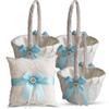 Alex Emotions Ivory Ring Bearer Pillow and Basket Set | Lace Collection | Flower Girl & Welcome Basket for Guest | Handmade Wedding Baskets & Pillows (Sky Blue) view 1