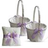 Alex Emotions Ivory Ring Bearer Pillow and Basket Set | Lace Collection | Flower Girl & Welcome Basket for Guest | Handmade Wedding Baskets & Pillows (Violet Lilac Lavender) view 1