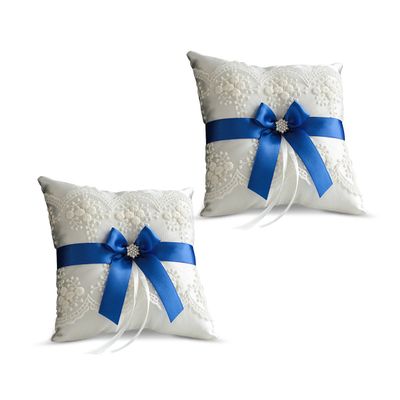 Alex Emotions Ivory Ring Bearer Pillow and Basket Set | Lace Collection | Flower Girl & Welcome Basket for Guest | Handmade Wedding Baskets & Pillows (Royal Blue)
