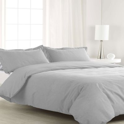 Bedding Empire Luxurious Plain 3 Piece Solid Duvet Cover Set 100% Egyptian Cotton 500 Thread Count Queen Size, Light Gray Color
