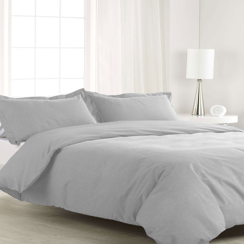 Bedding Empire Luxurious Plain 3 Piece Solid Duvet Cover Set 100% Egyptian Cotton 500 Thread Count Queen Size, Light Gray Color