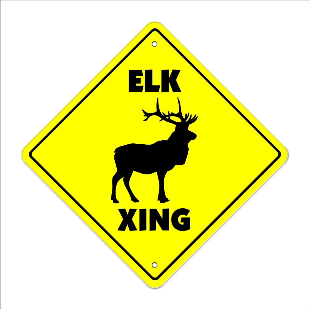 Elk Crossing Sign Zone Xing | Indoor/Outdoor | 20" Tall Animals Hunting Hunter Deer Shotgun Decoy Calls