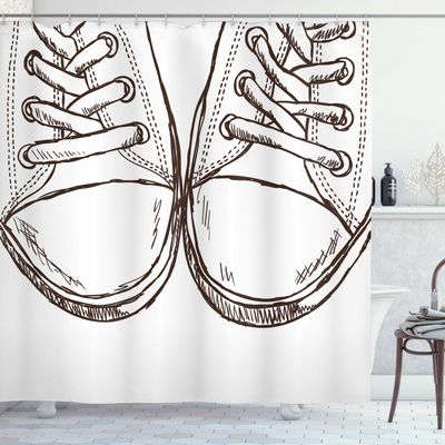 Ambesonne Hipster Shower Curtain, Sneakers in Hand Drawing Style Casual Footwear Teenager Urban Lifestyle Theme, Cloth Fabric Bathroom Decor Set with Hooks, 69" W x 84" L, Dark Brown White