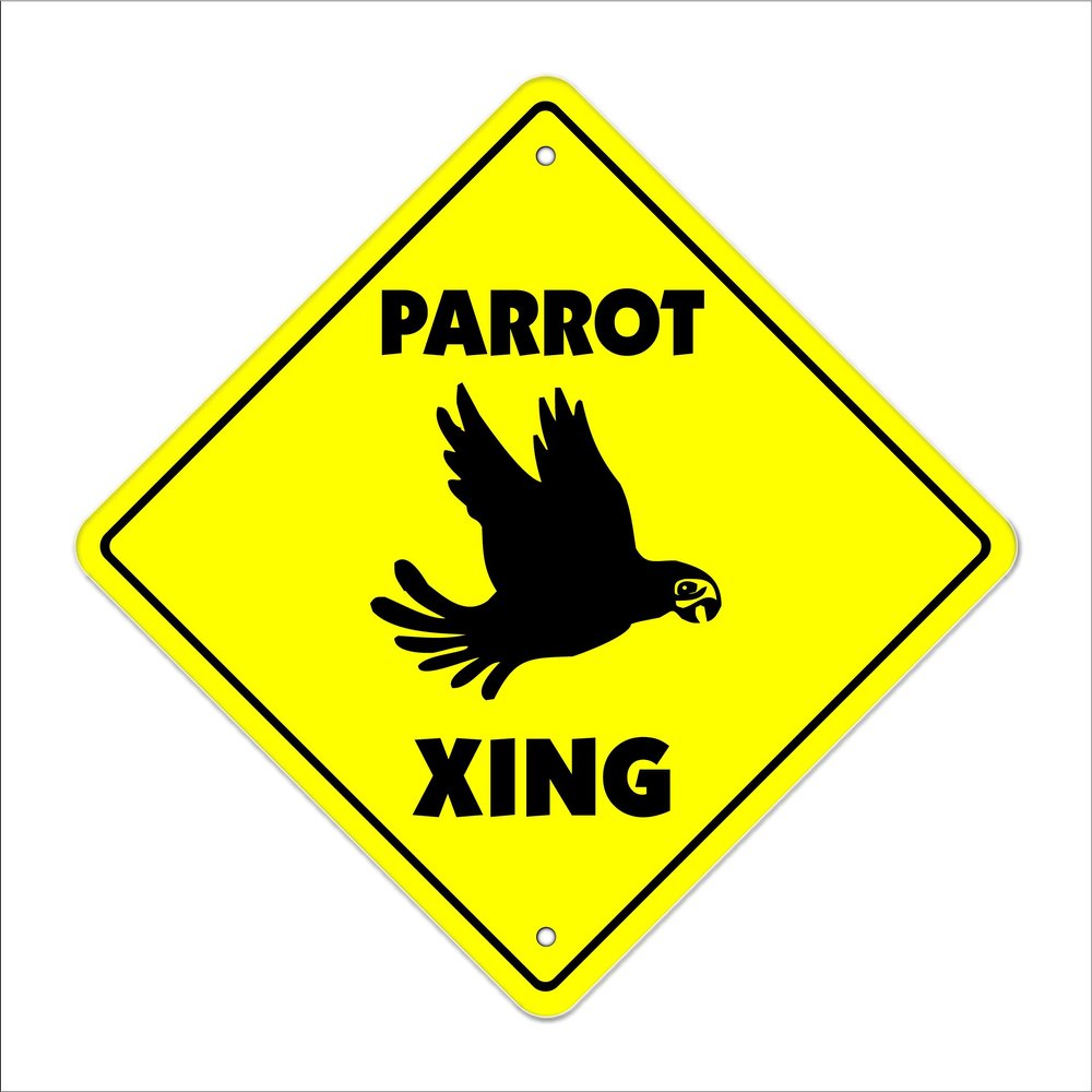 Parrot Crossing Sign Zone Xing | Indoor/Outdoor | 17" Tall Tropical Bird Macaw Parakeet Lover Birder Owner