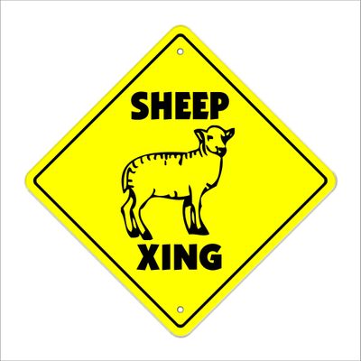 Sheep Crossing Sign Zone Xing | Indoor/Outdoor | 14" Tall Herder Farm Wool Farmer Lamb Mutton Animal