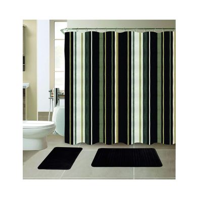All American Collection 15-Piece Bathroom Set with 2 Memory Foam Bath Mats and Matching Shower Curtain | Designer Patterns and Colors