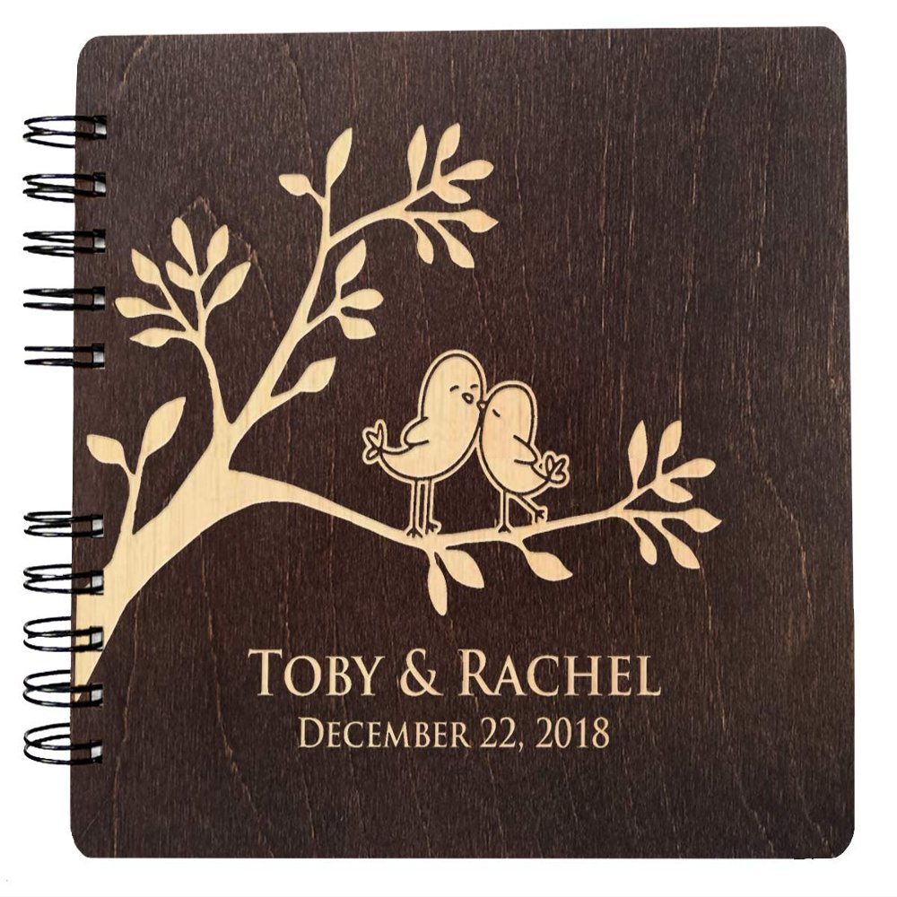 CHRISTMAS-STOCKINGS-by-STOCKINGFACTORY Love Birds Couple Wooden Rustic Guest Book Personalized Soon to Be Mr Mrs Engraved Album Wedding Bride Groom Bridal Shower Guest Book