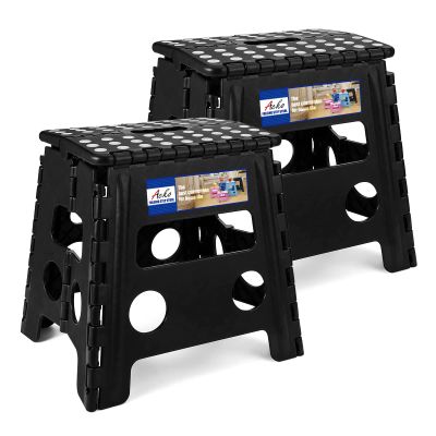ACKO 2PACK Folding Step Stool - 13" Height Premium Heavy Duty Foldable Stool for Kids and Adults, Kitchen Garden Bathroom Stepping Stool (Black, 2PACK)