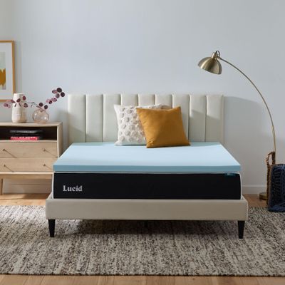 Lucid 2 Inch Memory Foam Mattress Topper, King Size Cooling Gel Bed Topper Pressure-Relieving Plush Feel Ventilated Breathable Design CertiPur Certified - Dorm Room Essentials