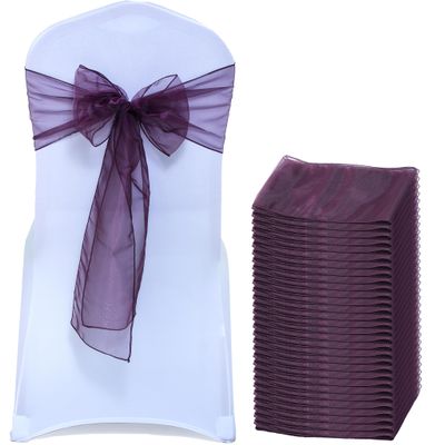MDS Pack of 125 PCS Organza Chair Sashes Wider Dining Chair Bows Ribbon Tie Back for Wedding Party Birthday Bridal Shower Reception Event Banquet Home Chair Cover Decoration - Plum