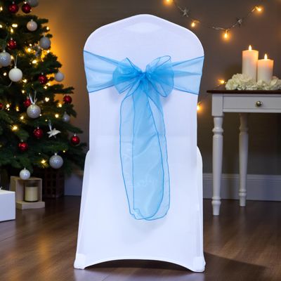 MDS Pack of 150 PCS Organza Chair Sashes Wider Dining Chair Bows Ribbon Tie Back for Wedding Party Birthday Bridal Shower Reception Event Banquet Home Chair Cover Decoration - Blue