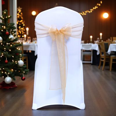 MDS Pack of 125 Organza Chair Sashes Wide Sheer Chair Bows Ribbon Tie Back for Christmas Party, Holiday Dinner, Thanksgiving, Harvest Dinner, Banquet, Reception, New Year Decoration - Champagne Gold