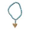 Creative Co-Op Aqua Mango Wood Bead Strand with Gold Heart Pendant view 1