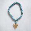 Creative Co-Op Aqua Mango Wood Bead Strand with Gold Heart Pendant view 2
