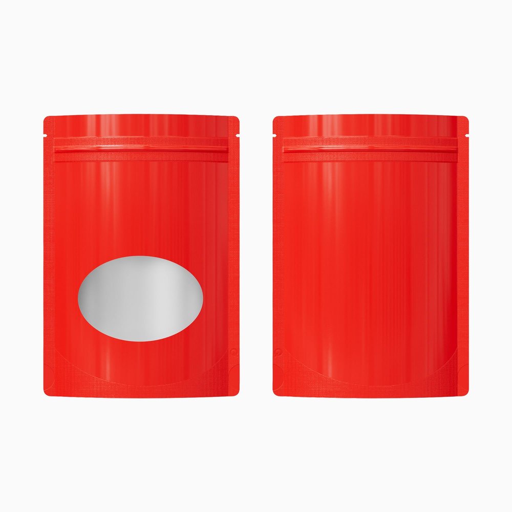 QQ Studio Pack of 100 Glossy Colored Mylar Foil Stand-Up Zip Seal Bags w/Clear Round Window (Glossy Red, 5.5 inches x 7.9 inches)