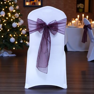 MDS Pack of 100 PCS Organza Chair Sashes Wider Dining Chair Bows Ribbon Tie Back for Wedding Party Birthday Bridal Shower Reception Event Banquet Home Chair Cover Decoration - Plum
