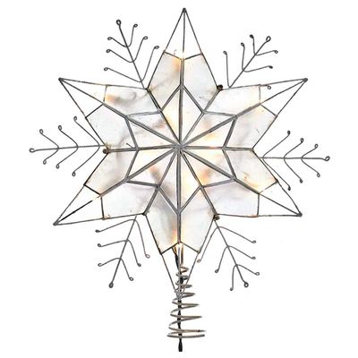 Kurt S. Adler UL3143 14" Nickle Plated 6-Point Silver Glitter Capiz Star Tree Topper