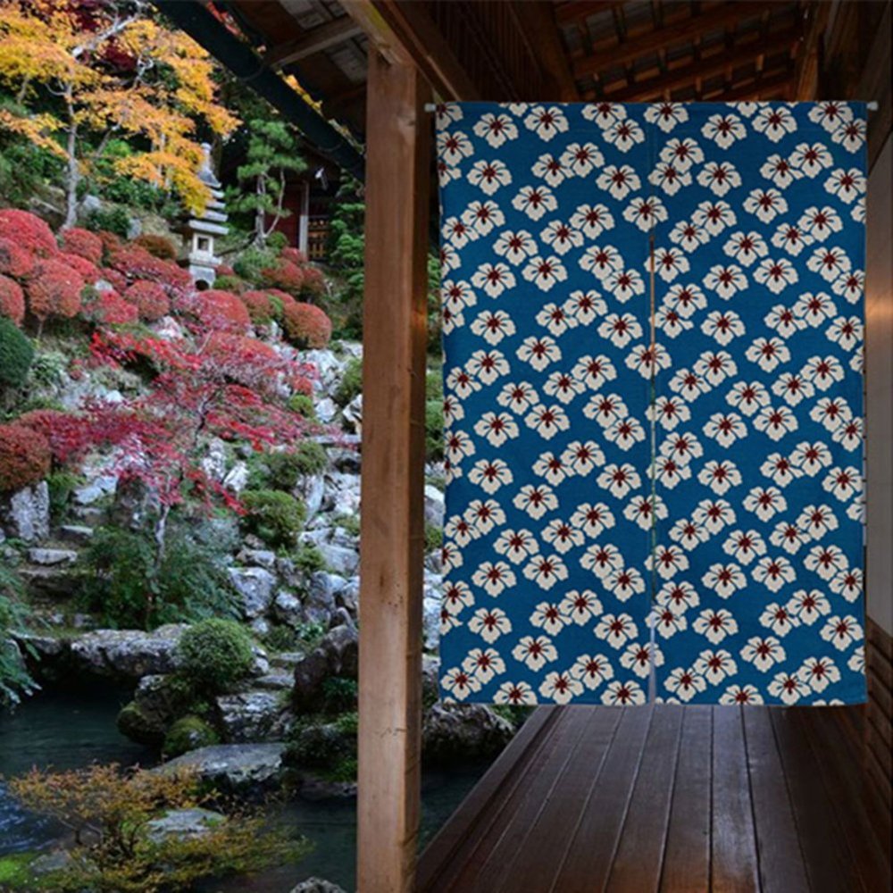 BAIHT HOME Cotton Linen Japanese Noren Doorway Curtain Tapestry Hokusai Ukiyoe Room Divider 33.5" Width x 35.5" Long (Sakura)