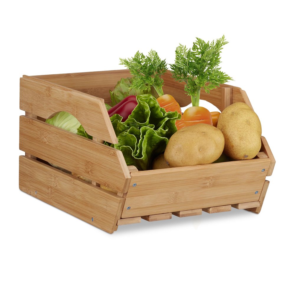 Relaxdays Versatile Bamboo Stacking Crate, Wooden Storage Box, Sturdy, Shabby-Chic, HxWxD: 20.5x27x38 cm, Natural