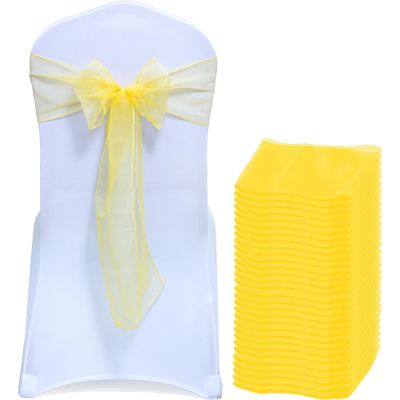 MDS Pack of 300 PCS Organza Chair Sashes Wider Dining Chair Bows Ribbon Tie Back for Wedding Party Birthday Bridal Shower Reception Event Banquet Home Chair Cover Decoration - Yellow