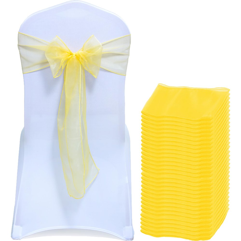 MDS Pack of 300 PCS Organza Chair Sashes Wider Dining Chair Bows Ribbon Tie Back for Wedding Party Birthday Bridal Shower Reception Event Banquet Home Chair Cover Decoration - Yellow