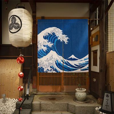 BAIHT HOME Cotton Linen Japanese Noren Doorway Curtain Tapestry Hokusai Ukiyoe Room Divider 33.5" Width x 47.2" Long (Great Wave of Kanagawa)