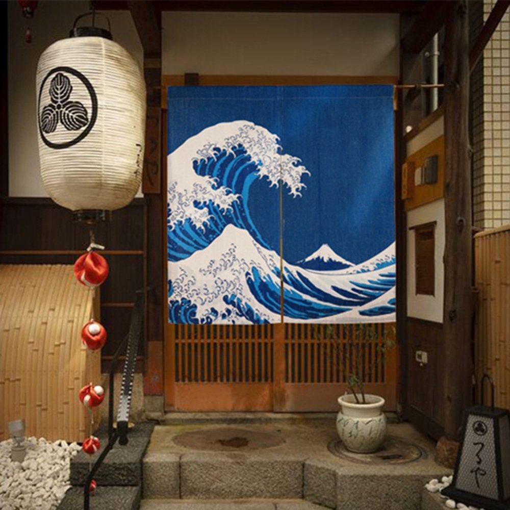 BAIHT HOME Cotton Linen Japanese Noren Doorway Curtain Tapestry Hokusai Ukiyoe Room Divider 33.5" Width x 47.2" Long (Great Wave of Kanagawa)