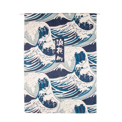 BAIHT HOME Cotton Linen Japanese Noren Doorway Curtain Tapestry Hokusai Ukiyoe Home Decor Room Divider 33.5" Width x 47.2" Long (Great Wave)