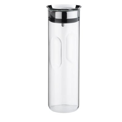 WMF Motion Water Carafe 1.25Litres Height 29cm Glass Carafe Closeup Silicone Lid Lock Handle Dishwasher Safe, 9.8cm, Silver