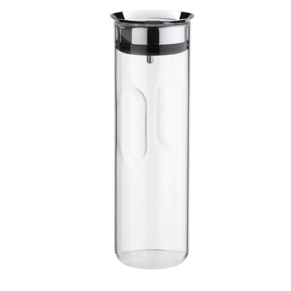 WMF Motion Water Carafe 1.25Litres Height 29cm Glass Carafe Closeup Silicone Lid Lock Handle Dishwasher Safe, 9.8cm, Silver