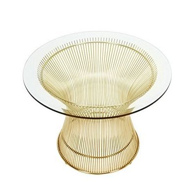 Charlize 42" Glass Round Coffee Table with Gold Steel Wire Base