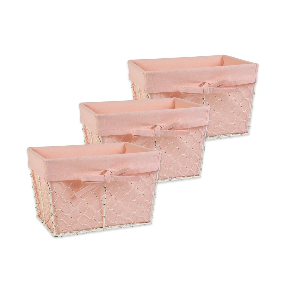 DII Farmhouse Chicken Wire Storage Baskets with Liner, Small, Antique Blush, 9x7x6", 3 Piece