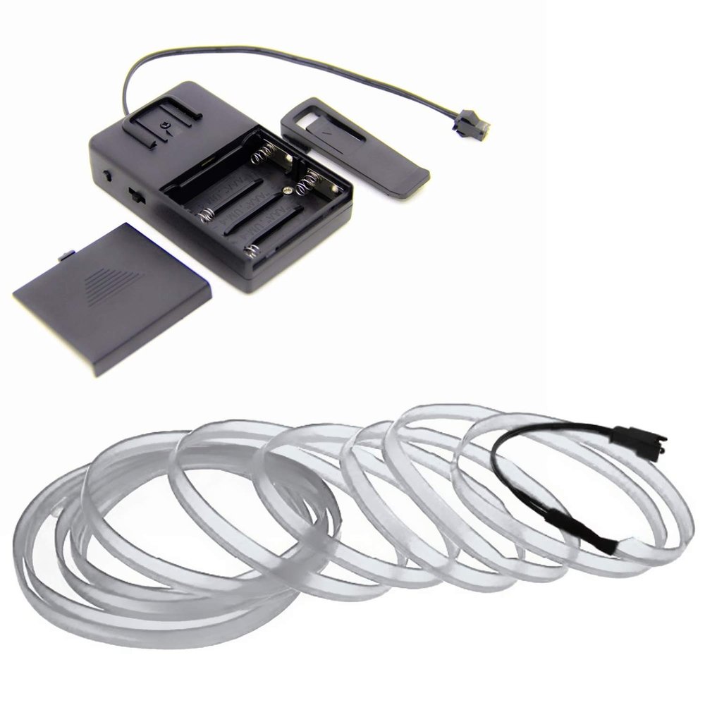 1-Pack 5m/16.4ft White Neon LED Light Glow EL Wire - 2.3 mm Thick - Powered by 6V Portable - 4AAA - Sound Active - Craft Neon Wire String Light for DIY Project Costume Accessories Cosplay
