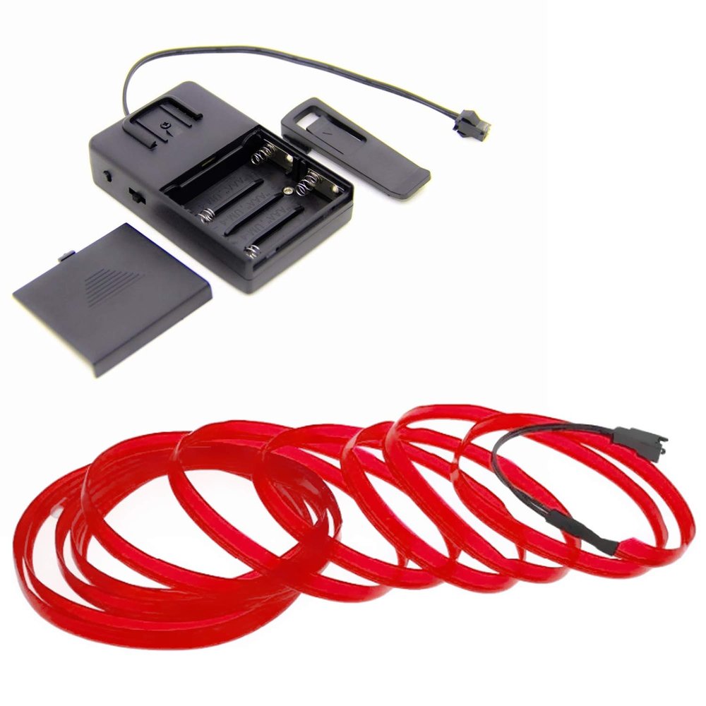 1-Pack 5m/16.4ft Red Neon LED Light Glow EL Wire - 3.2 mm Thick - Powered by 6V Portable - 4AAA - Sound Active - Craft Neon Wire String Light for DIY Project Costume Accessories Cosplay