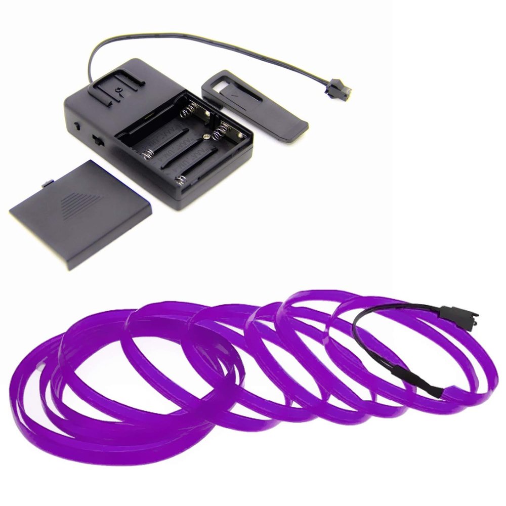 1-Pack 5m/16.4ft Purple Neon LED Light Glow EL Wire - 3.2 mm Thick - Powered by 6V Portable - 4AAA - Sound Active - Craft Neon Wire String Light for DIY Project Costume Accessories Cosplay