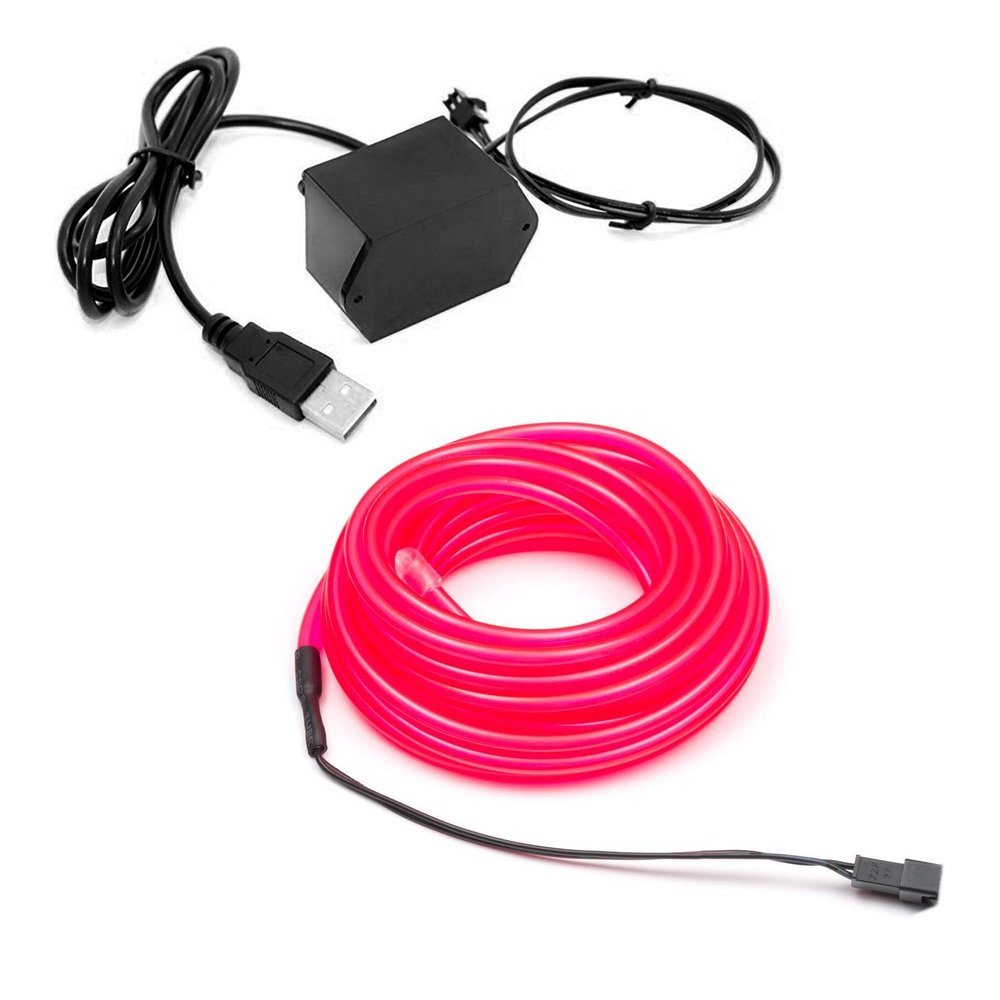 1-Pack 5m/16.4ft Pink Neon LED Light Glow EL Wire - 3.2 mm Thick - Powered by 12V USB Port - Craft Neon Wire String Light for DIY Project Costume Accessories Cosplay