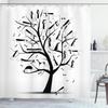 Ambesonne Abstract Shower Curtain, Monochrome Autumn Season Tree with Dog Silhouettes on The Branches Dachshund, Cloth Fabric Bathroom Decor Set with Hooks, 69" W x 75" L, White Black view 1