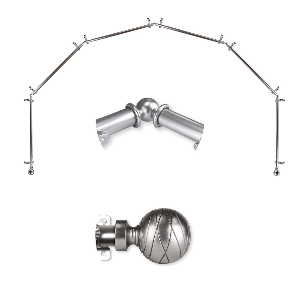 A&F Rod Dcor - Ferero 13/16" 6-Sided Bay Window Curtain Rod 28-48 inch (each side) - Satin Nickel