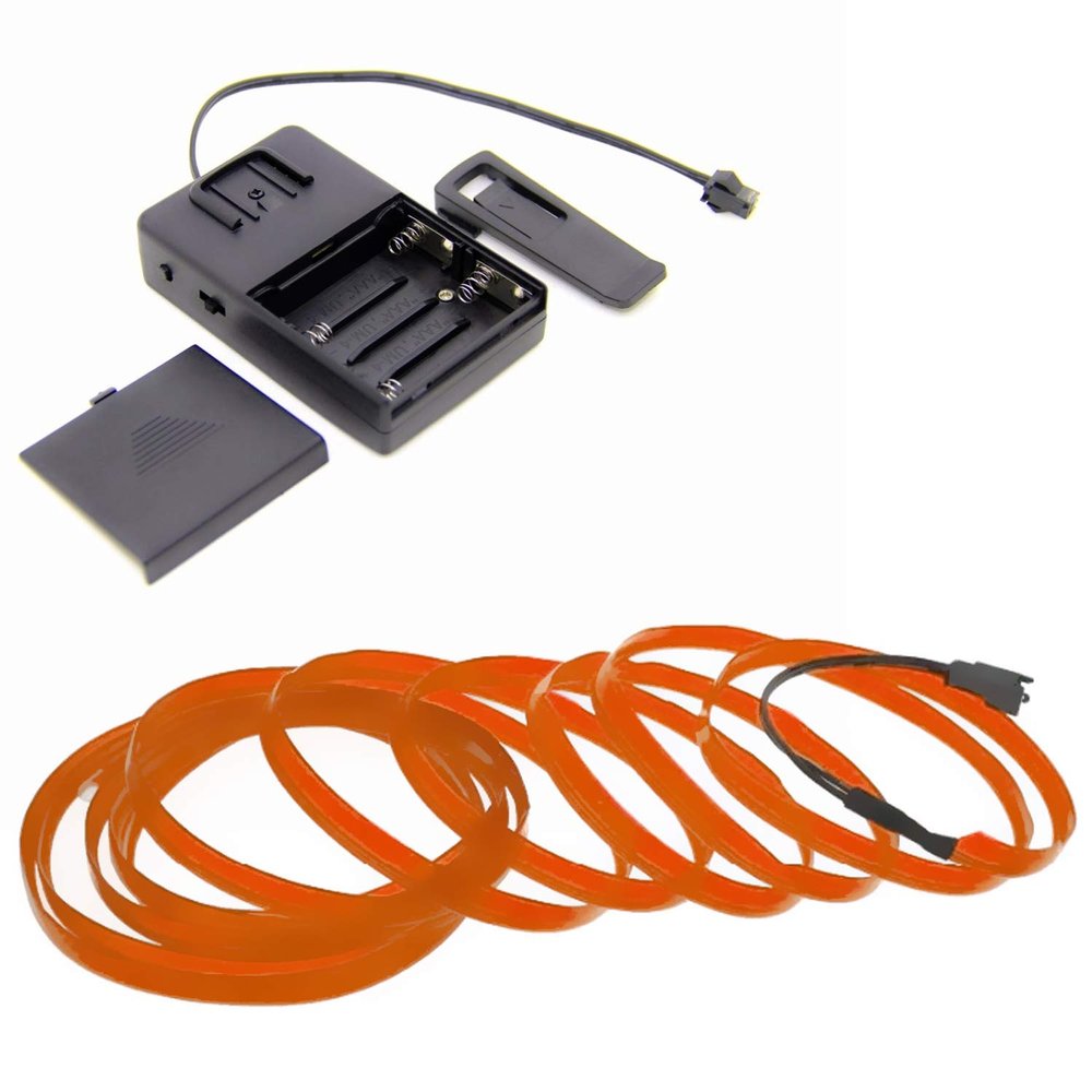 1-Pack 5m/16.4ft Orange Neon LED Light Glow EL Wire - 3.2 mm Thick - Powered by 6V Portable - 4AAA - Sound Active - Craft Neon Wire String Light for DIY Project Costume Accessories Cosplay